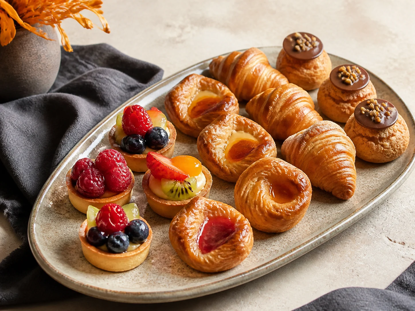 A plentiful platter of mini pastries and fruit tarts handmade in Singapore