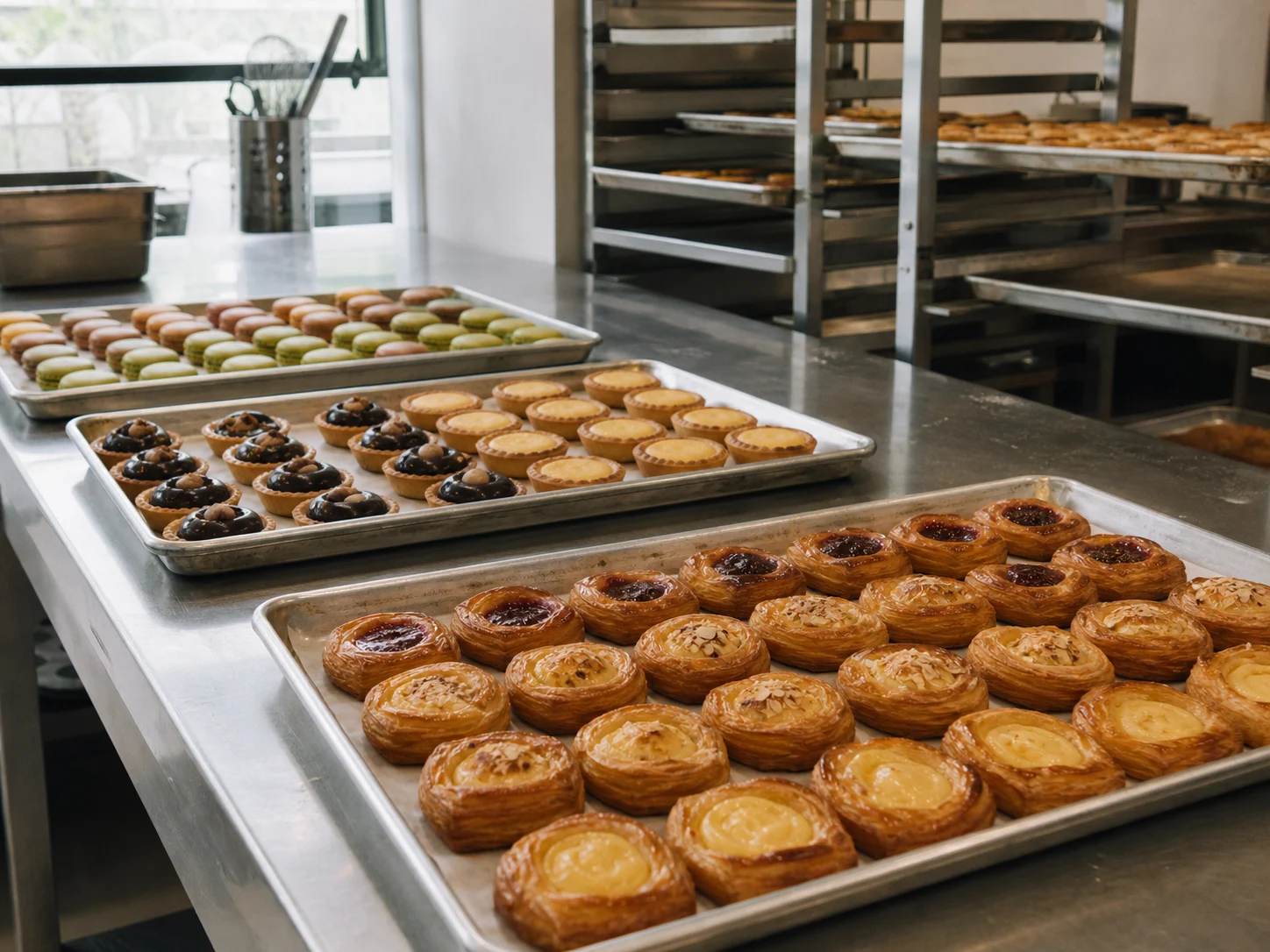 Trays of handmade pastries prepared by The Cake Factory for wholesale bakery orders in Singapore